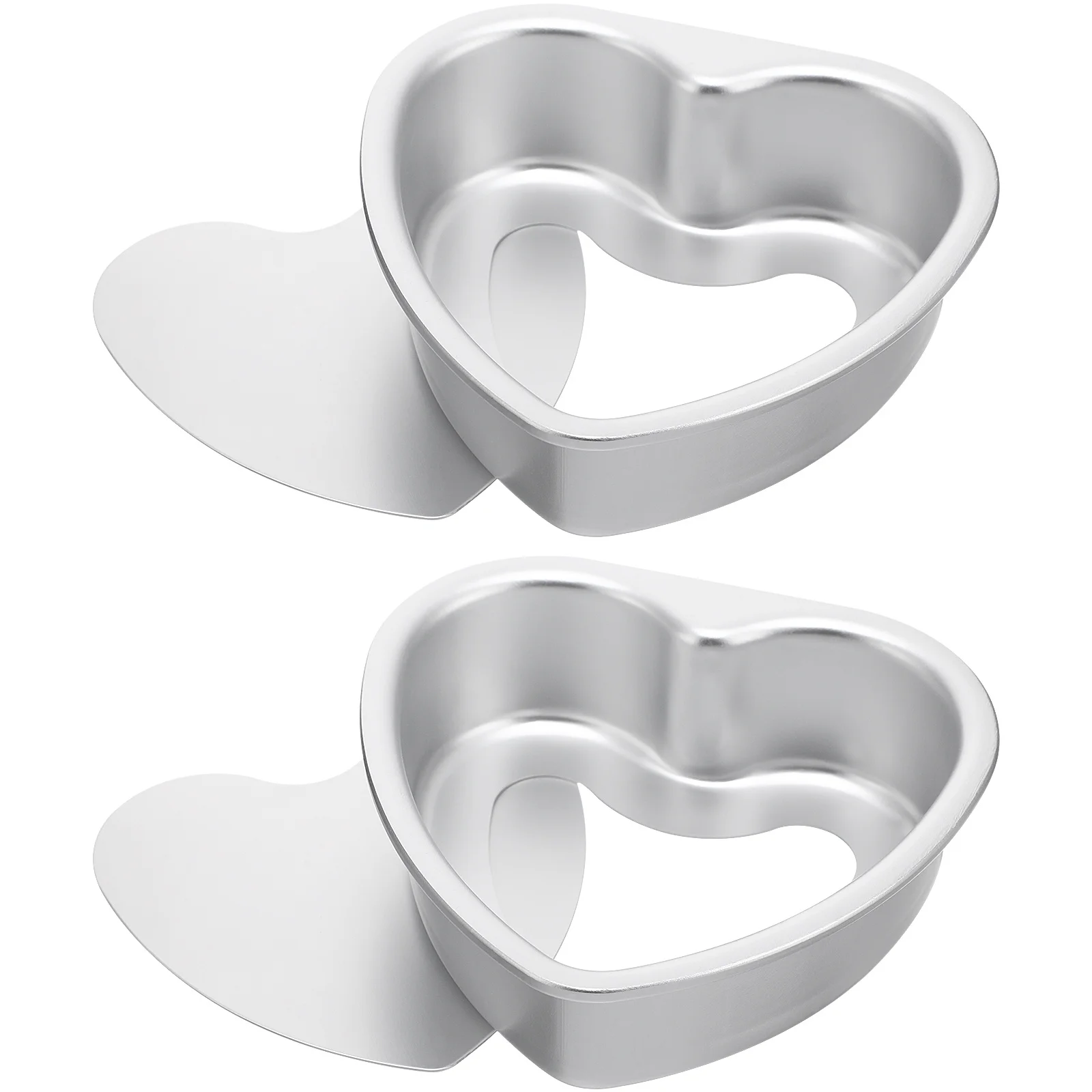 

2pcs Heart Shaped Cake Mold Premium Aluminum Alloy Non-Stick Baking Pan Easy Release Detachable Bottom For Cheesecake Mousse