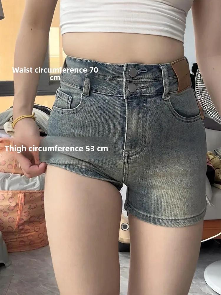 

High Waist A-Line ort Jeans for Women Summer Slimming Hip Covering Large Size Cotton Stretch Denim Anti-Wrinkle Straight Leg