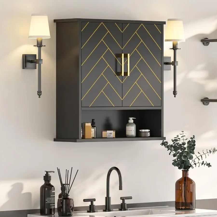 Black Chevron Pattern Bathroom Wall Cabinet