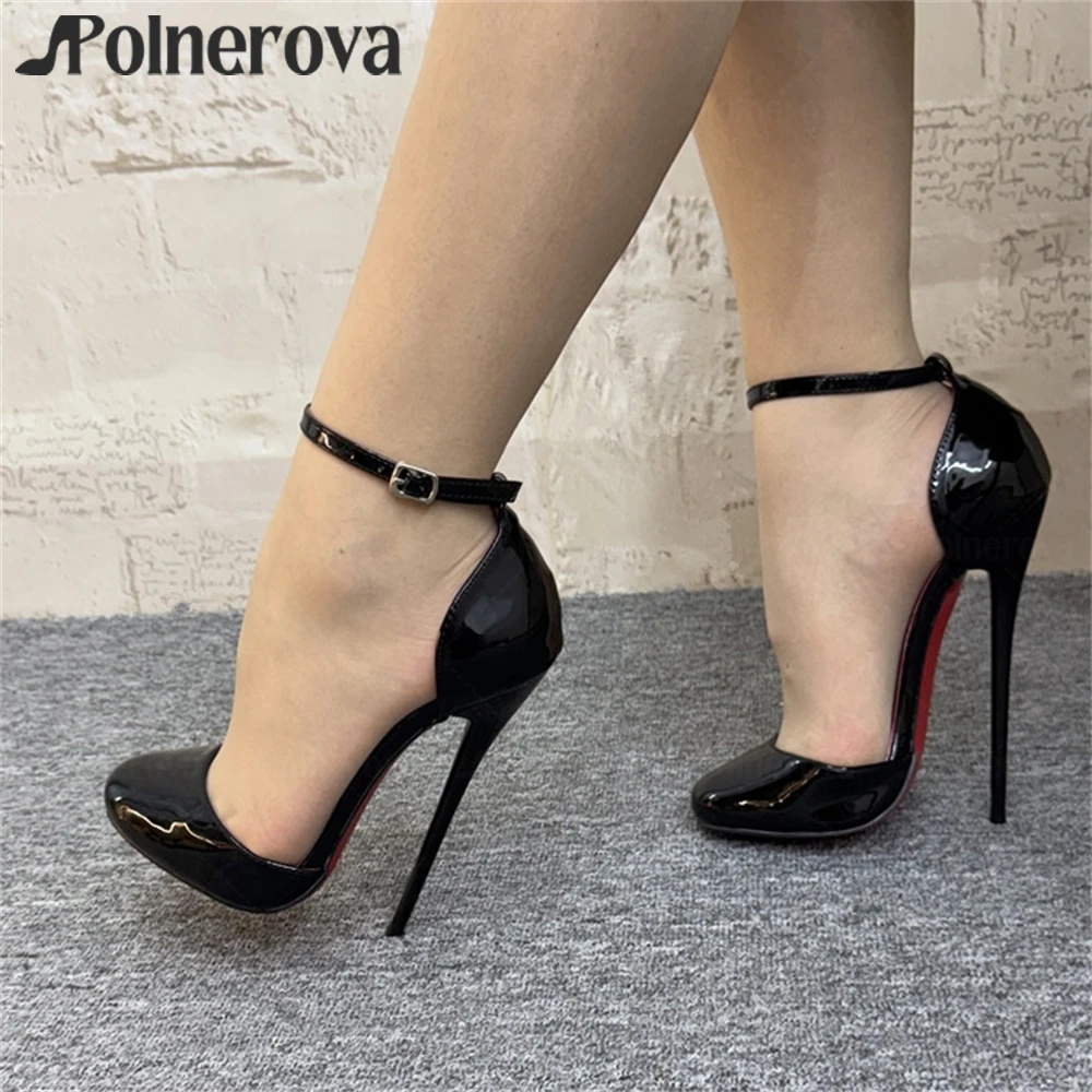 Round Toe Side Hollow Pumps 16cm Lacquered Heel Buckle Pumps Sexy Multicolor Patent Leather Summer Stiletto High Heels for Women