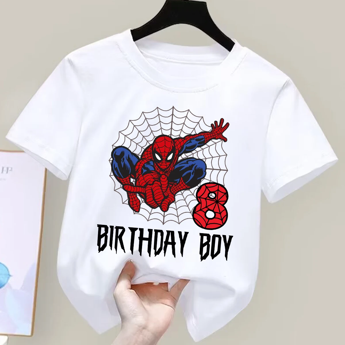 Camiseta de manga corta de Spiderman de Marvel para verano, ropa con números para fiesta de cumpleaños, ropa de verano, camisetas con cuello redondo, ropa de fiesta, regalo