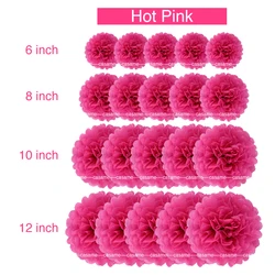 20 Pcs Hot Pink White Tissue Paper Pom Poms Flower Balls for Wedding Room Decoration Party Supplies DIY Hanging Paper Flowers