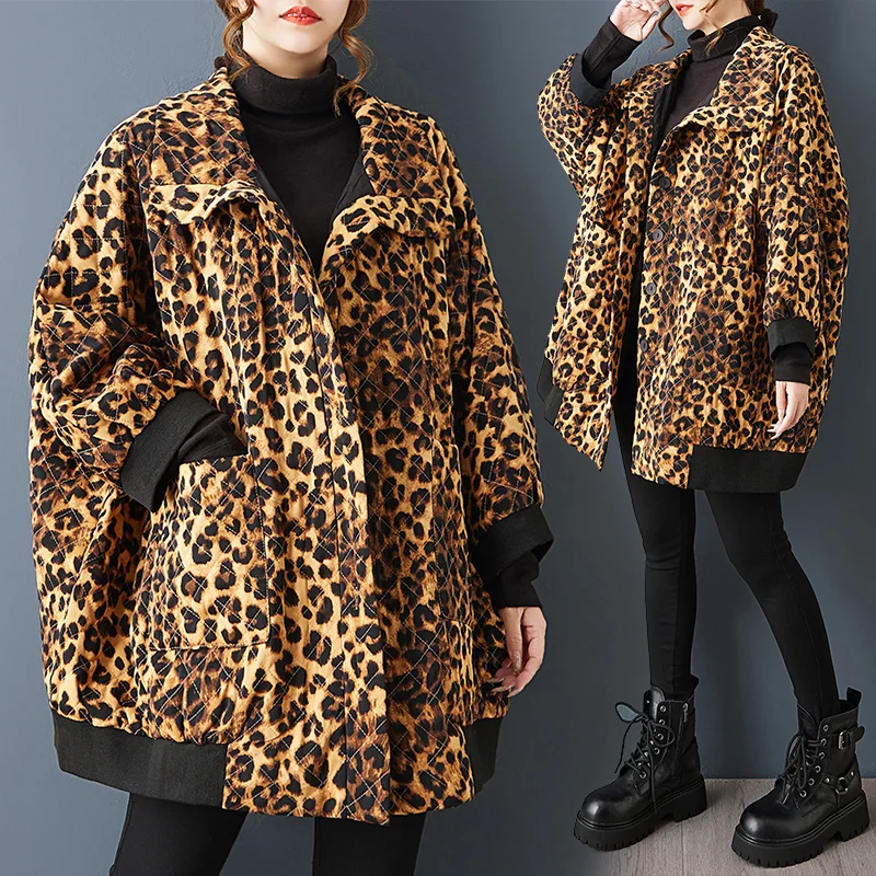 

Весенне-осенняя свободная повседневная длинная хлопковая куртка с воротником све, модная верхняя одежда контрастного цвета, пальто с леопардовым принтом