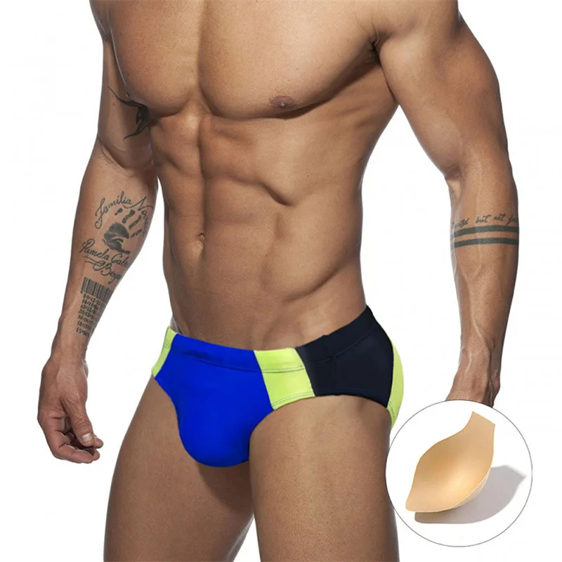 Men's Swimming Trunks Sports Bathing Bikini with Protection Pad Sexy Close-fitting Quick-drying Beach Briefs Seaside Underwear