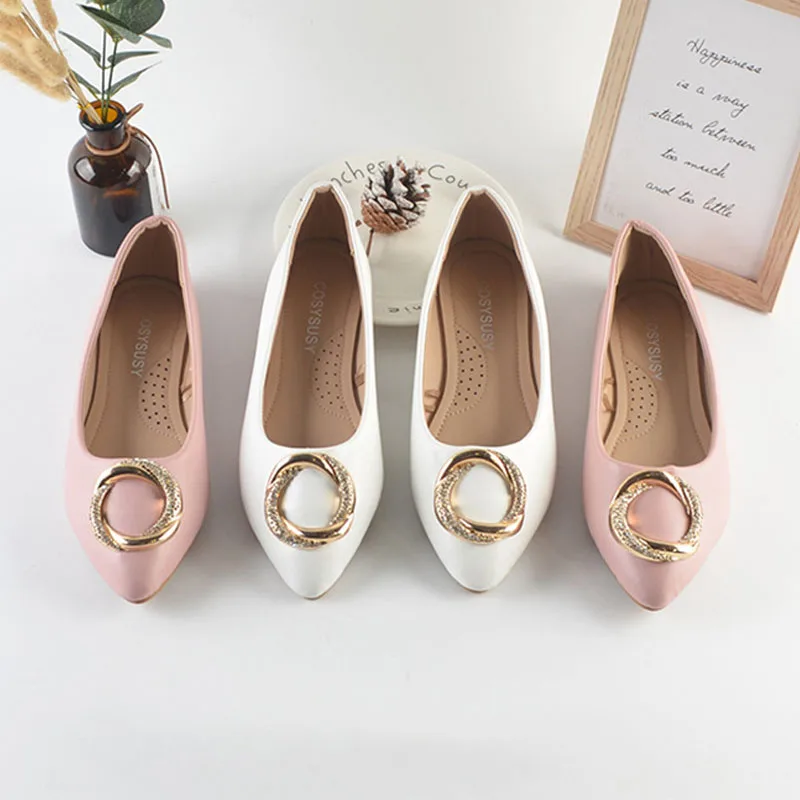 Casual Flats Womens Shoes Soft Sole Slip-on Scoop Shoes Fashion Rhinestone Buckles Pumps Comfortable PU Leather Lady Work Shoes