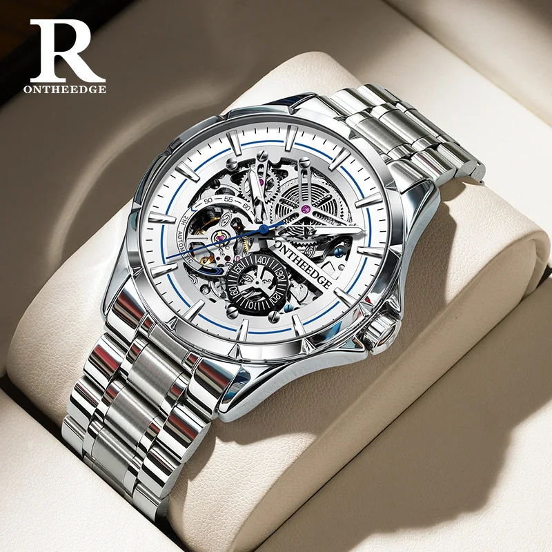 ONTHEEDGE Hollow Tourbillon Men's Watch Fully Automatic Mechanical Watch Luminous Waterproof Solid Steel Belt Watch