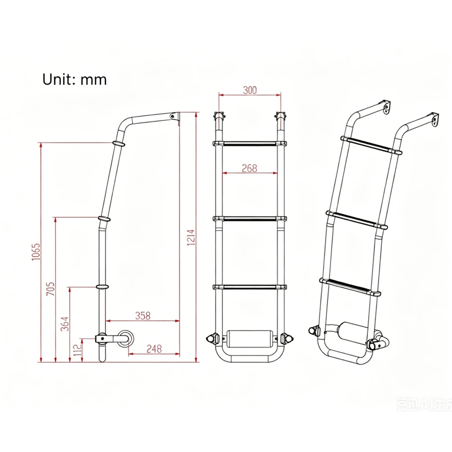 High Strength Aluminum Alloy Side Ladder for RV Modification Parts Exterior Step Tool for Motorhome Camper Van Trailer Pro