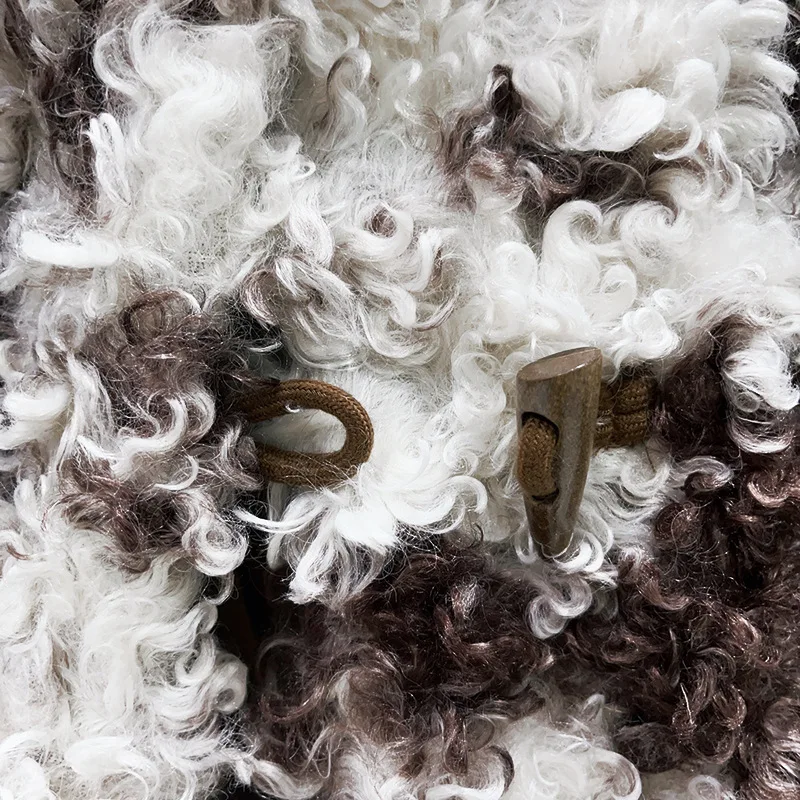 Damska kurtka z okrągłym dekoltem, zapinana na klamrę w kształcie rogu krowy, luźna, pluszowa, wygodna, ciepła odzież zimowa dla kobiet.