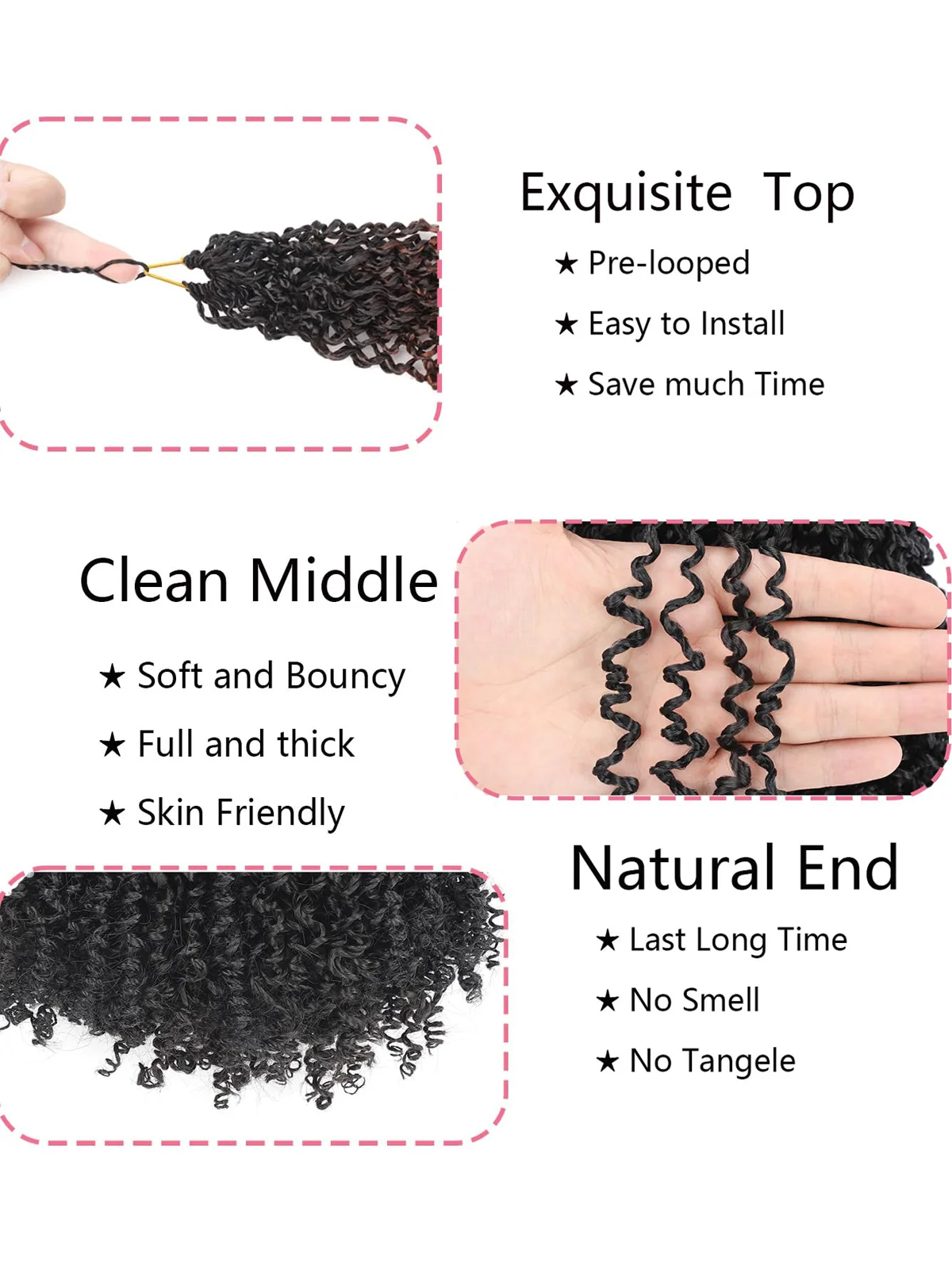 ต่อผมโครเชต์ Yanky Twist |   ความยาว 8" 10" 12" 14" |   8 ชิ้น/แพ็ค |   ผมถักเปียสังเคราะห์