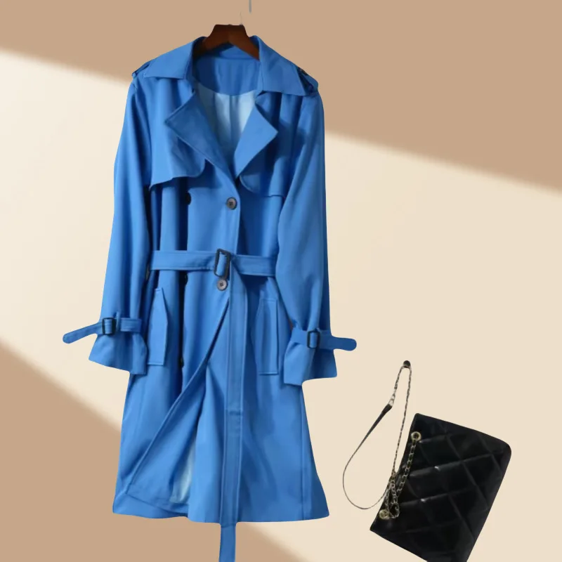 Long Trench Coat Women Belt Button Coats Full Sleeve Turn Down Collar Splice Jackets Solid Pockets Office Lady Streetwear Autumn