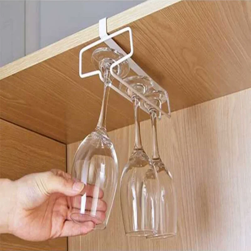 

Stainless Steel Wine Glass Hanger Under Cupboard Cup Holder Cabintet Hanging Drainer Double Row Hooks Hold for Wine Cup