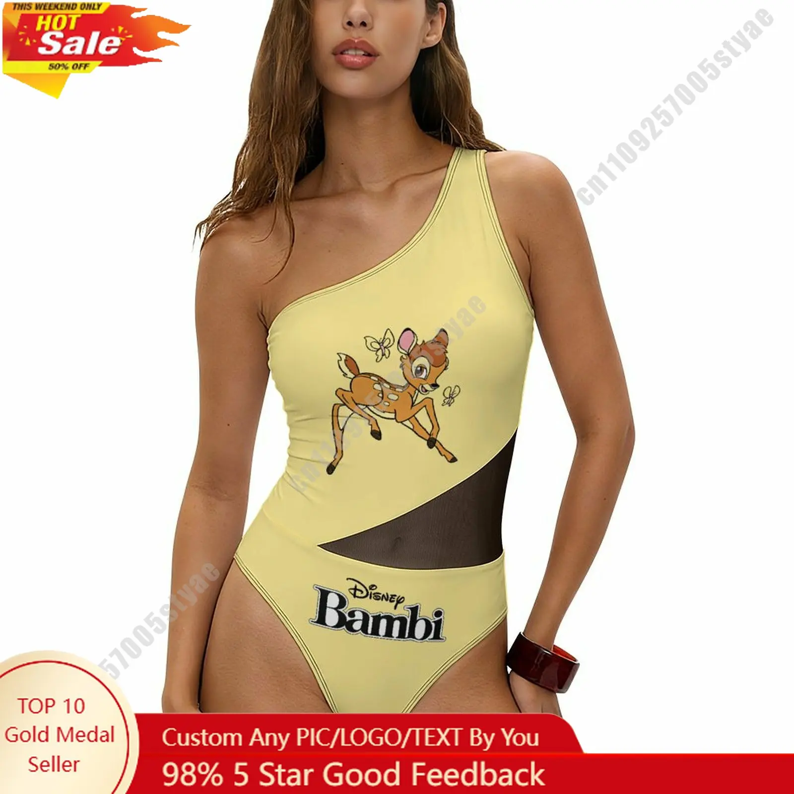 

Bambi Swimsuit Disney Personalized Custom Print One Piece Swimwear Sheer Mesh Cutout Bathing Suit Beachwear Holiday Gifts