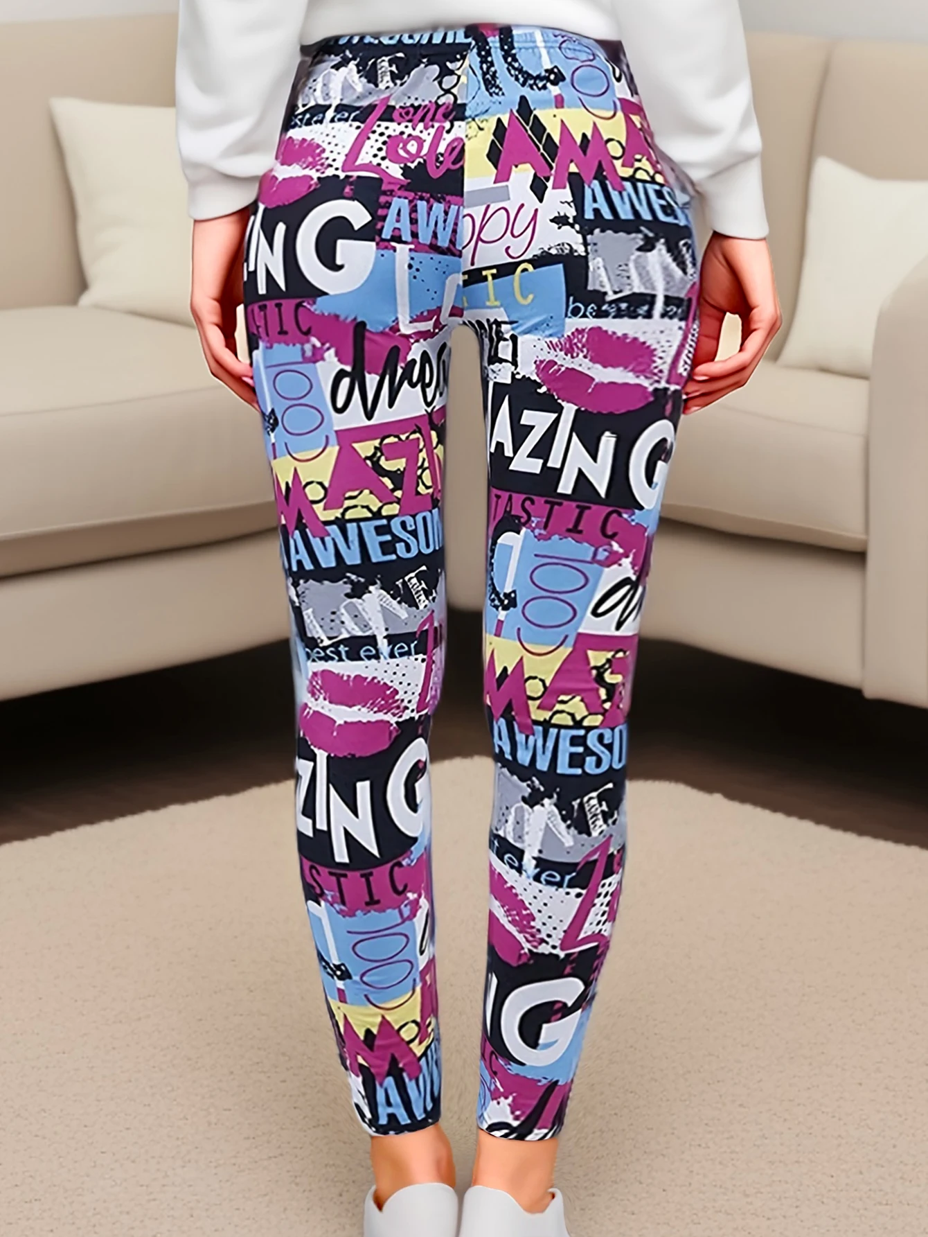 Graffiti Casual Leggings Printed Women's Leggings High Stretch Fitness Exercise Yoga Pants Brushed Sexy Nine Point Pencil Pants
