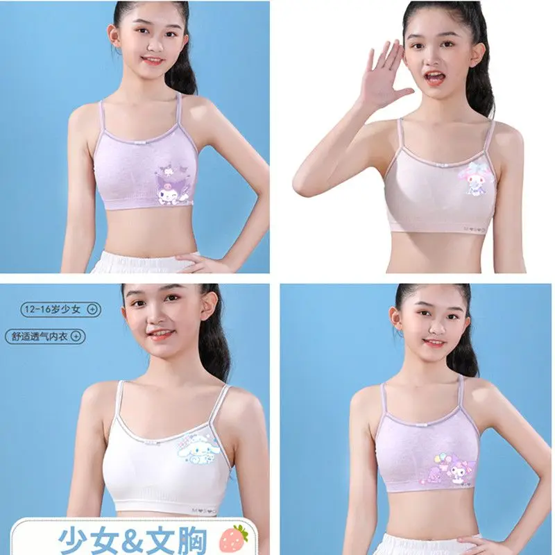 Sanrio Cinnamoroll My melody Kuromi new girls development period underwear cute cartoon printed cotton breathable wire-free bra