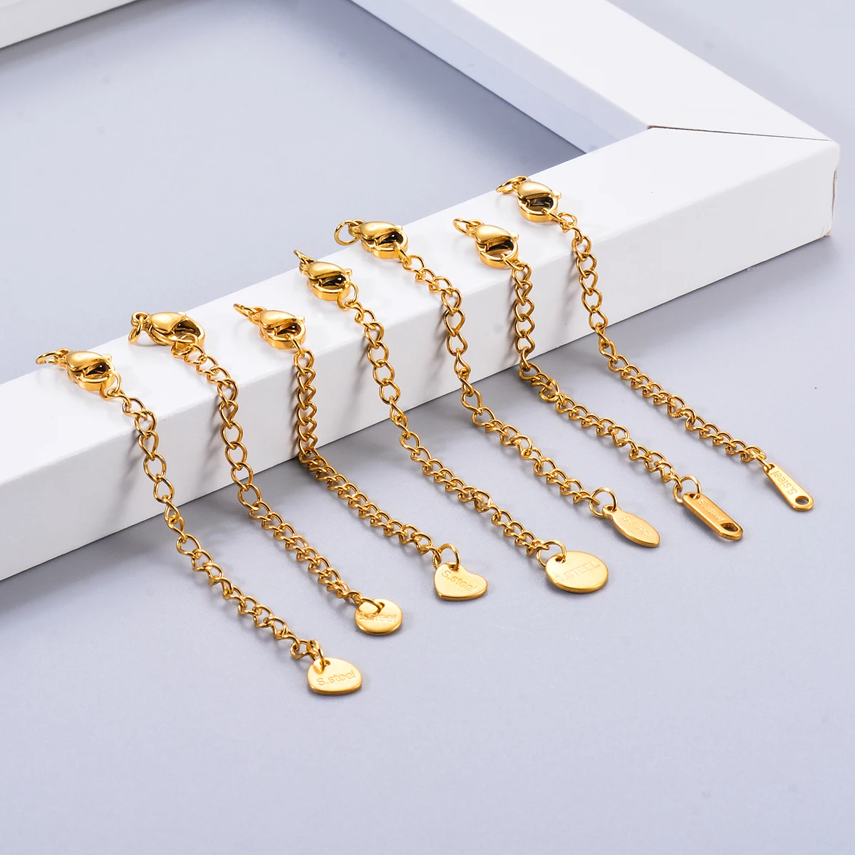 10 Stück Edelstahl Gold Halsketten- und Armband-Verlängerungsketten mit Karabinerverschlüssen, Länge 2 Zoll, für Schmuckherstellung – Detail 5