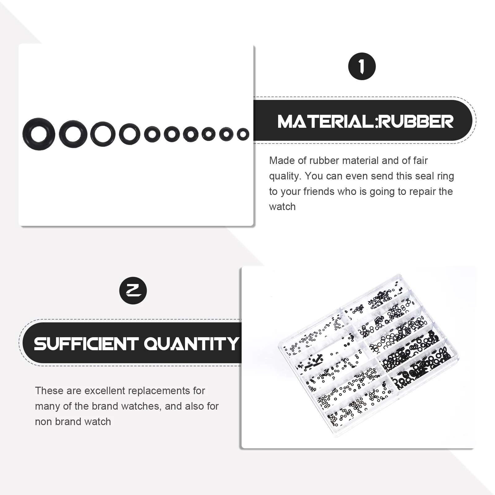 

1000pcs Watch Tool Box Gasket Kit Rubber O-Ring Seals Replacement Assortment Repair Waterproof Rings Accessories