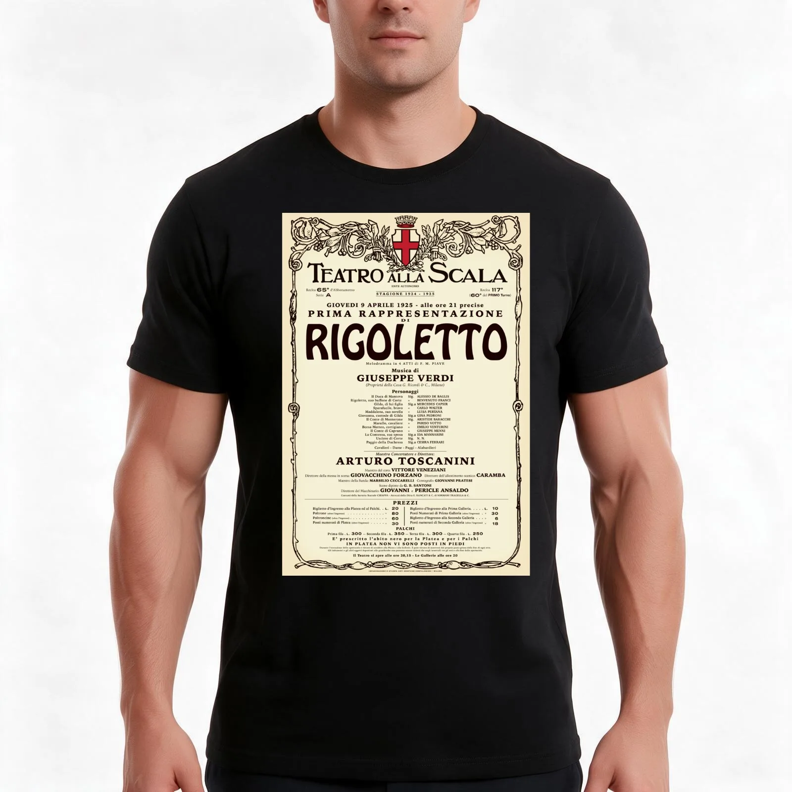 Vintage-Style La Scala Rigoletto Opera Poster T-Shirt, Summer Casual Cotton Tee, Oversized Streetwear Tops, Unisex Men Women