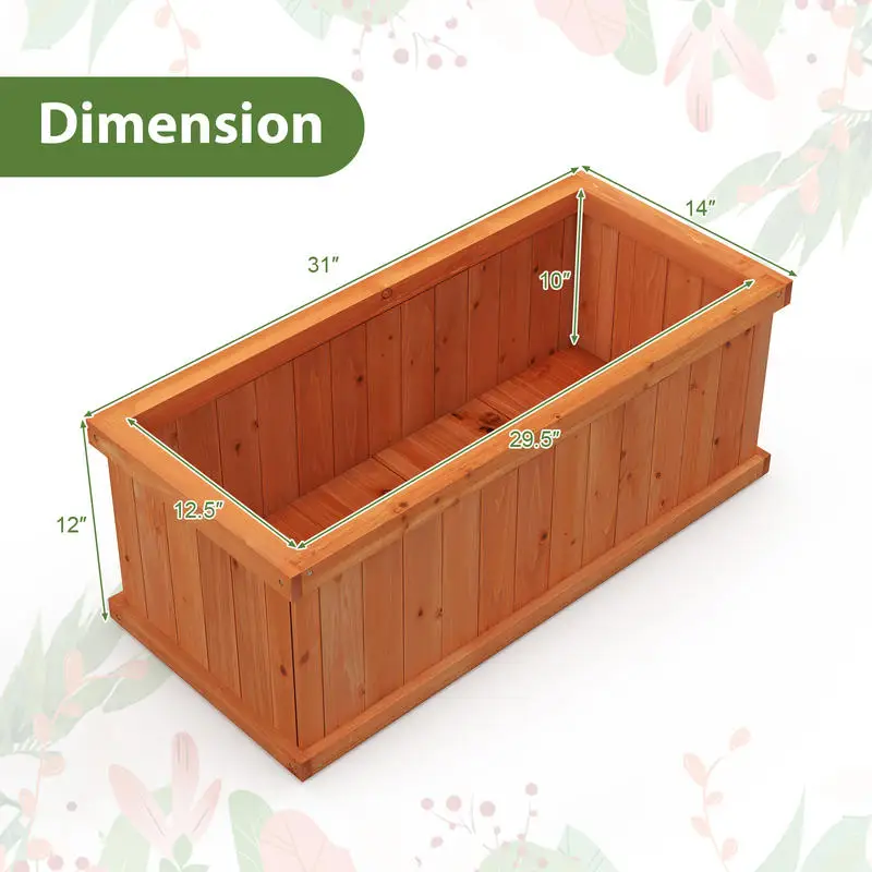 Fir Wood Raised Garden Bed, Planter Box With 4 Drainage Holes And Detachable Bottom Panels, Anti-Crack Burr-Free Design For Indoor Outdoor Garden Patio Deck, Rustic Charm, Easy Assembly, Orange
