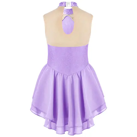 Konståkningsklänning för flickor Balett Gymnastikdräkt Blommig Strass Mesh Splice Skater Danstävlingsdräkt 6 best sales isdansklänning - №6