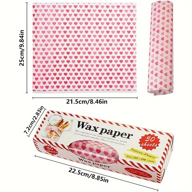 50PCS/ Food packaging paper, wax paper, heart-shaped baking towel, non-stick beeswax packaging paper, inner lining, bread, sandw