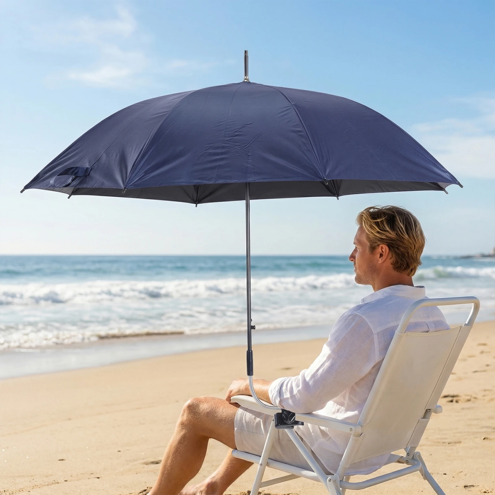 

Зонт-шезлонг 23 дюйма с креплением-зажимом, ветрозащитный, с защитой от солнца UPF 50, для патио/пляжа/двора/сада