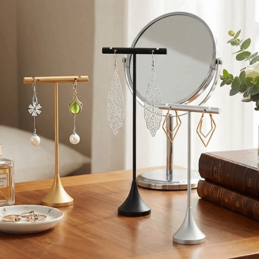 Aluminum Alloy T-Shape Earring Display Stand Storage Shelf Detachable Stud Earrings Storage Holder Decorative Stand