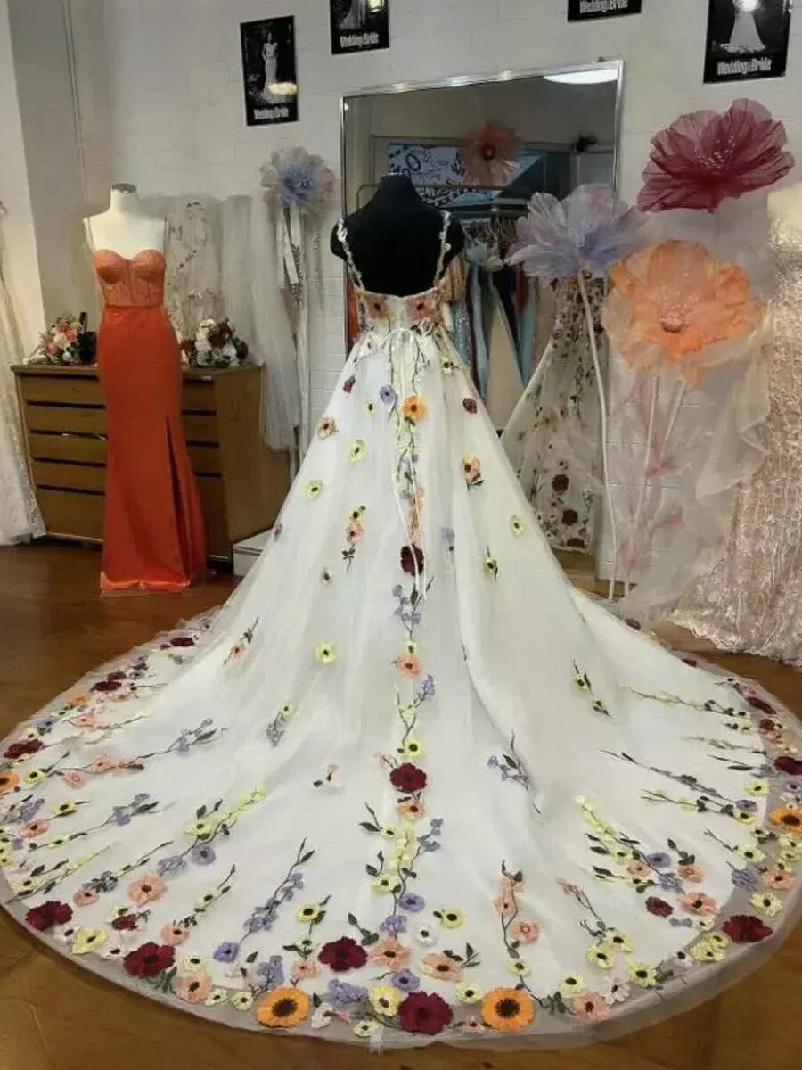 Кружевное свадебное платье с 3D цветочным принтом на шнуровке трапециевидной формы в стиле милитари в стиле бохо свадебные платья с длинным шлейфом Vestido De Novia по индивидуальному заказу