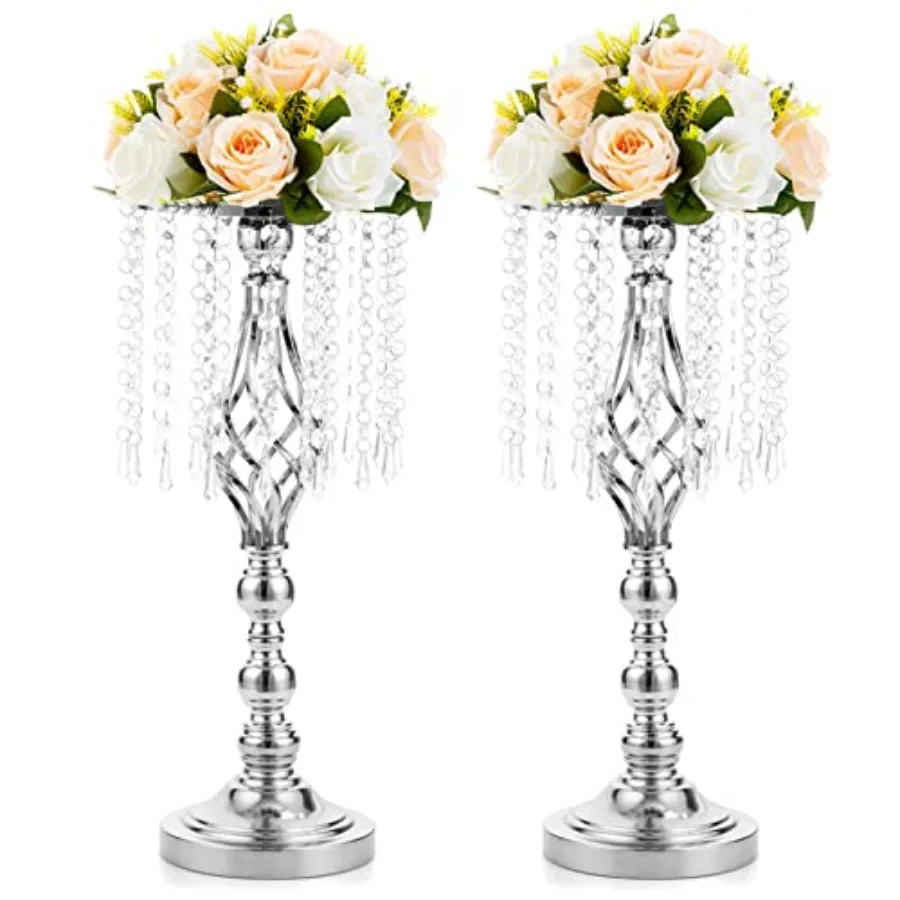 

2 шт. 19,3-дюймовые высокие хрустальные подставки для цветов, свадебные напольные держатели для цветов, центральные элементы, хрустальные цветочные люстры, металлические подставки