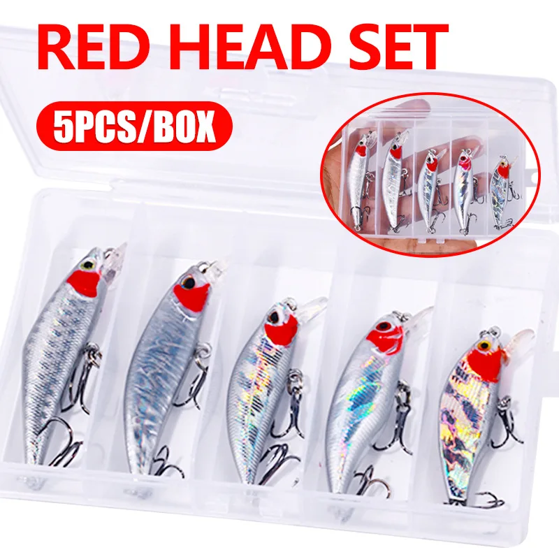 5 pçs/caixa conjunto verde wobblers minnow isca de pesca crankbaits isca artificial truta isca dura jerkbait baixo equipamento de pesca