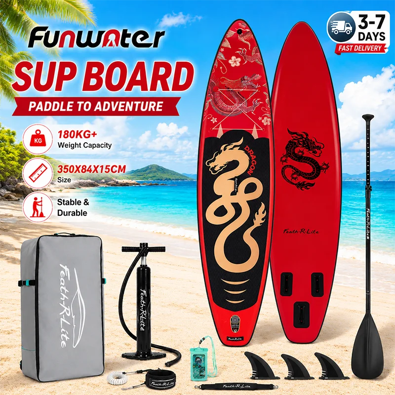 Planche de paddle gonflable Funwater SUPFR17S 350*84*15 cm, capacité de charge maximale 180 kg, surface antidérapante élargie, stabilité accrue, avec accessoires complets, pour adultes et jeunes de tous niveaux, yoga aquatique pour adultes, pêche, voyage, surf.