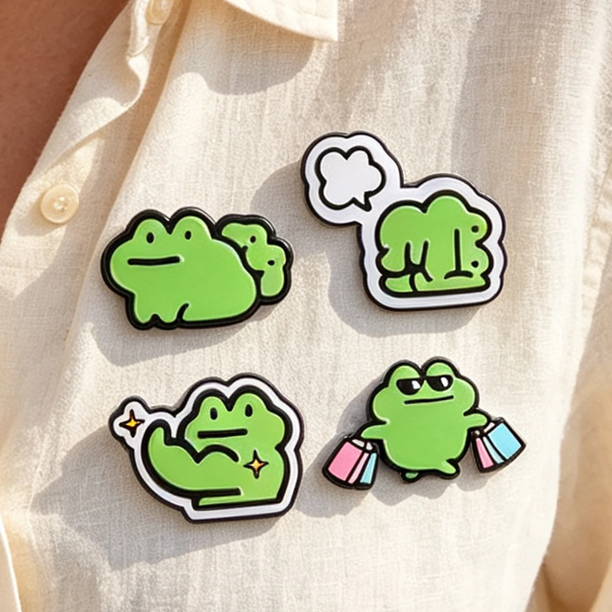 4-Piece Set of Cute Little Frog Animal Brooches, Casual and Versatile Backpack Accessories, Suitable as Gifts