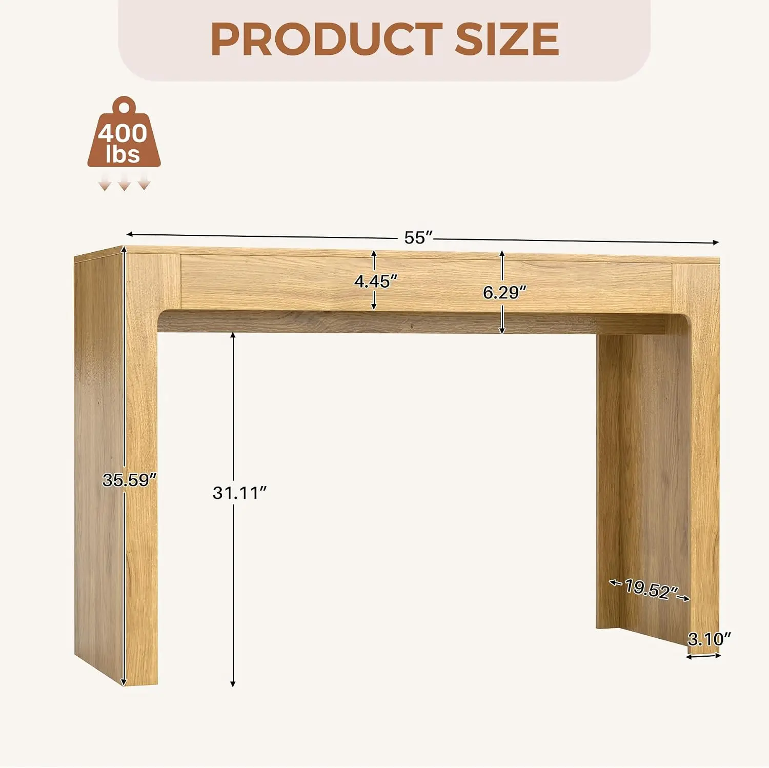 55” Bar Table，Long Bar Table with Oak Finish Tabletop，Modern Counter Height Pub Table, Rectangular Home Dining Bar Unit for 4-6 People, Kitchen, Living Room, Bar, Golden Oak