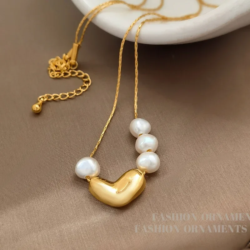 

Modern Jewelry Sweet Heart Pearls Necklace for Women Girls Korean Fashion New Jewelry Lady Gift Party Wedding Collier Femme