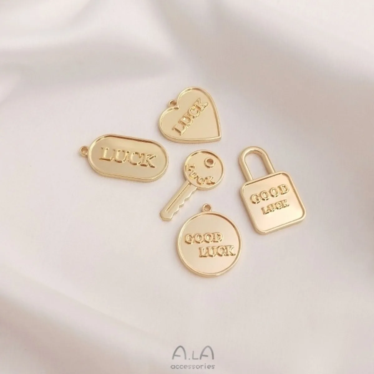 Brass 14K Gold Plated Lock Key Heart Joker Tag Pendant GOOD LUCK For DIY Fashion Jewelry Making Findings