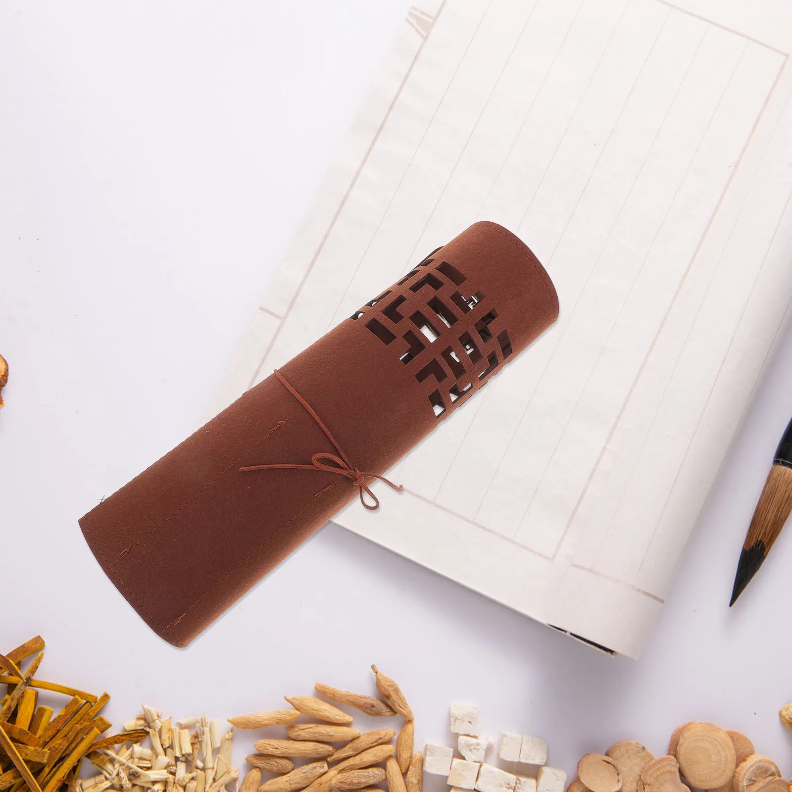 

Chinese Calligraphy Brush Holder Study Pen Bag Brown Drawing Pencils Student Stationery Felt Material Storage