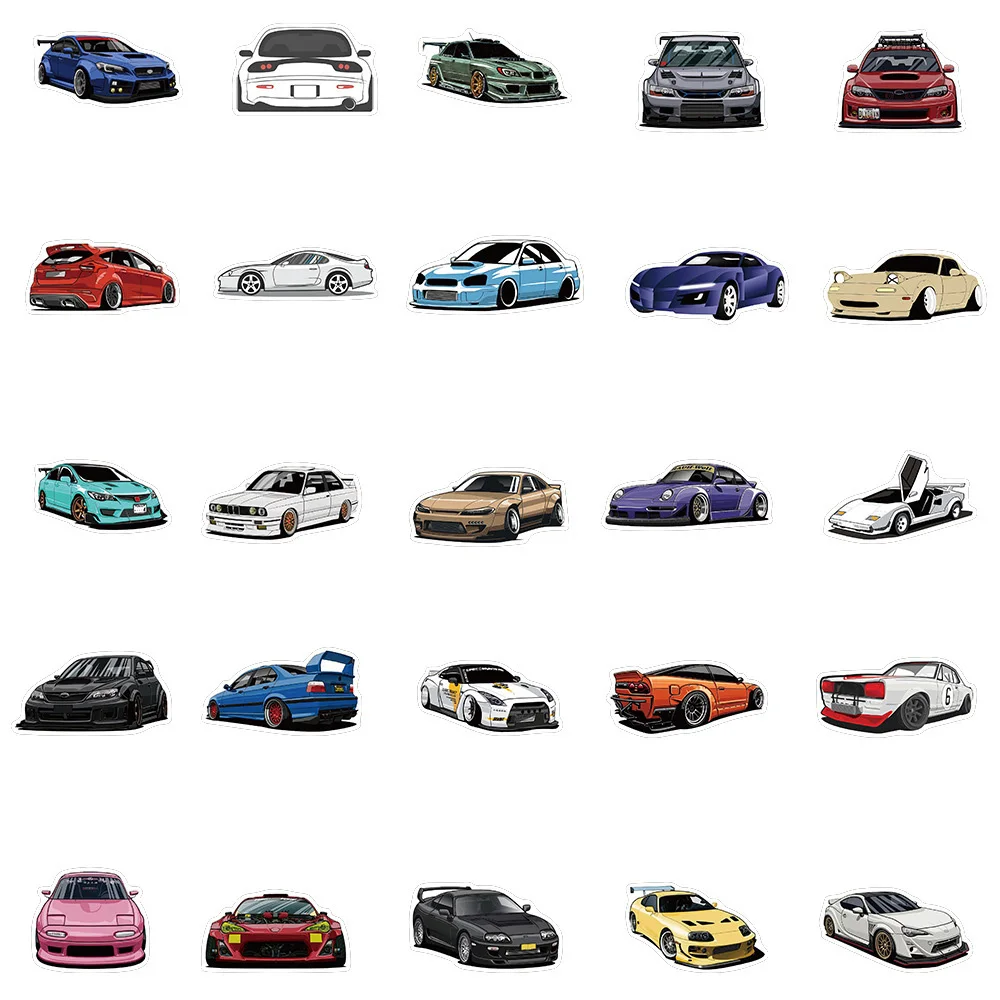 10/30/50/100 sztuk JDM samochód wyścigowy naklejki z kreskówek wodoodporne Graffiti bagaż deskorolka telefon fajne dzieci DIY naklejki zabawki