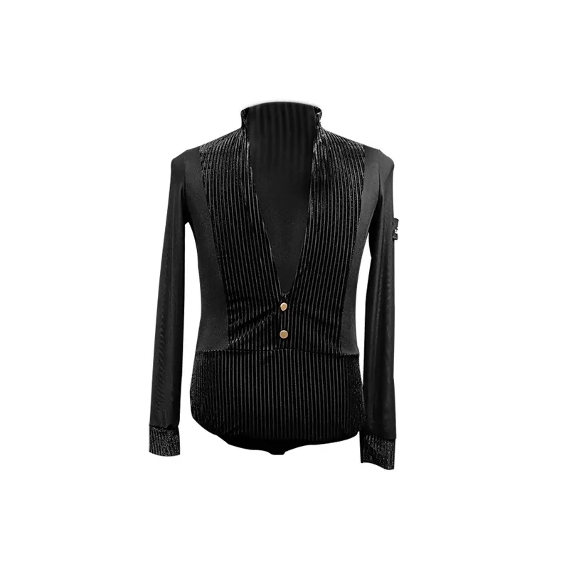 Adulto dança latina topos para masculino manga comprida profundo decote em v superior traje de dança latina prática profissional roupa dn22133