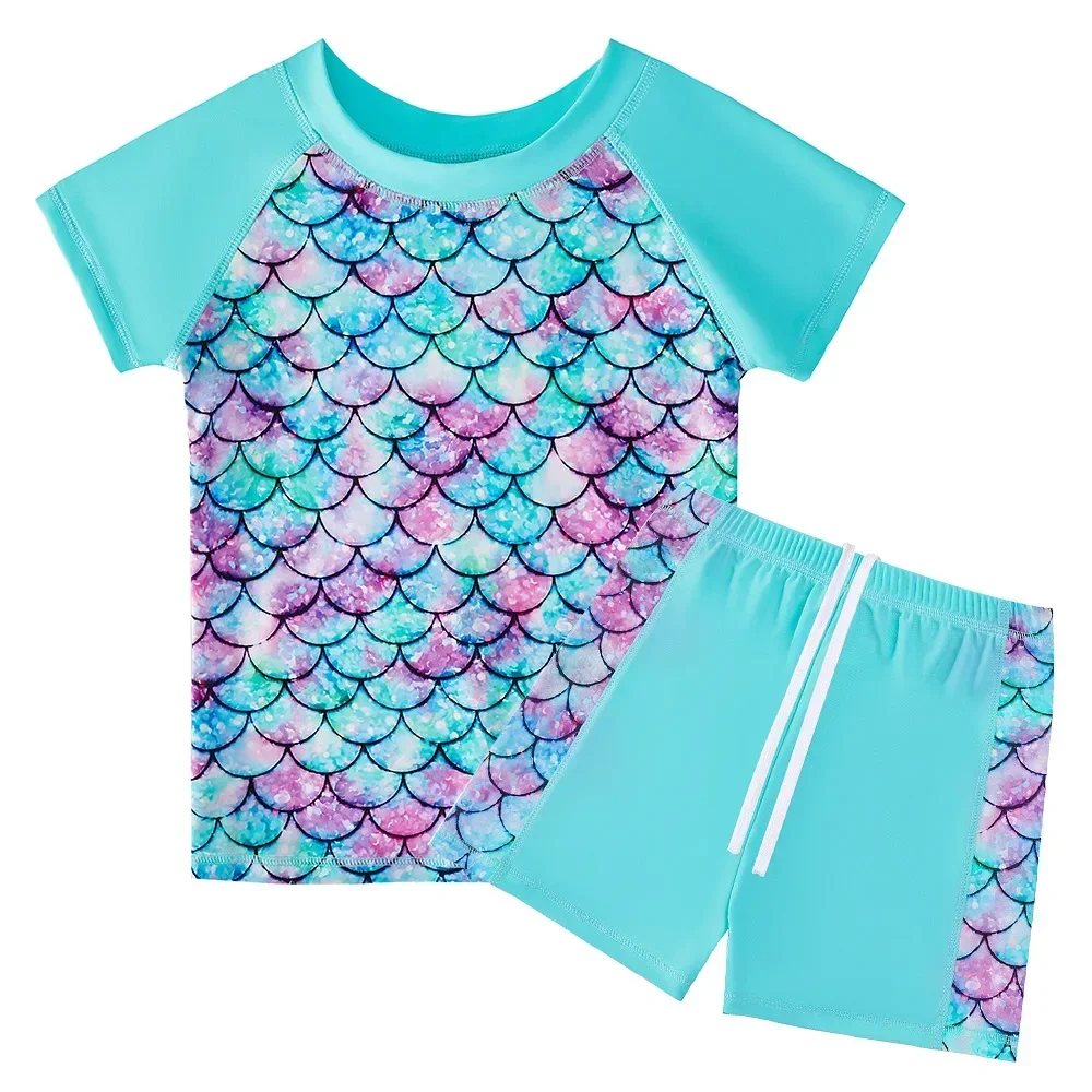 

Детский купальник для детей от 3 до 10 лет, комплекты из двух предметов, купальник с короткими рукавами, рашгард, UPF 50+, УФ-солнцезащитный купальный костюм