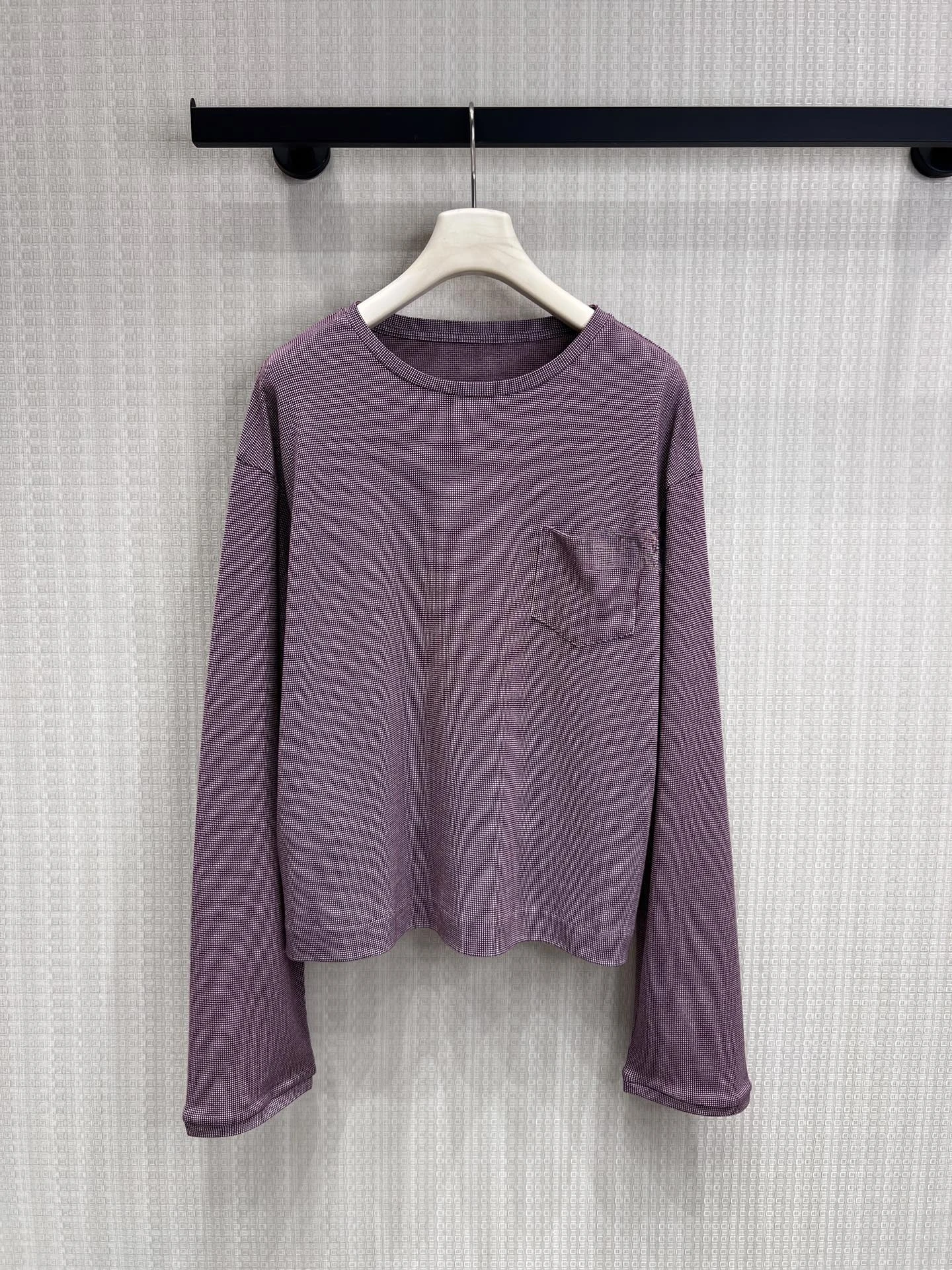 

Women's Fashionable Versatile round Neck Long Sleeve Pure Cotton T-Shirt Top Bean Paste Pink Fine Stripe Pattern Simple Elegant