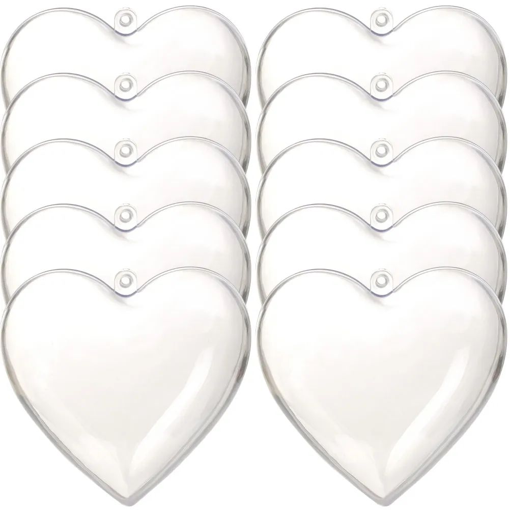 10Pcs Clear Fillable Heart Ball Plastic Ball Mold Design for Hanging Decorations Candy Storage Craft Supplies