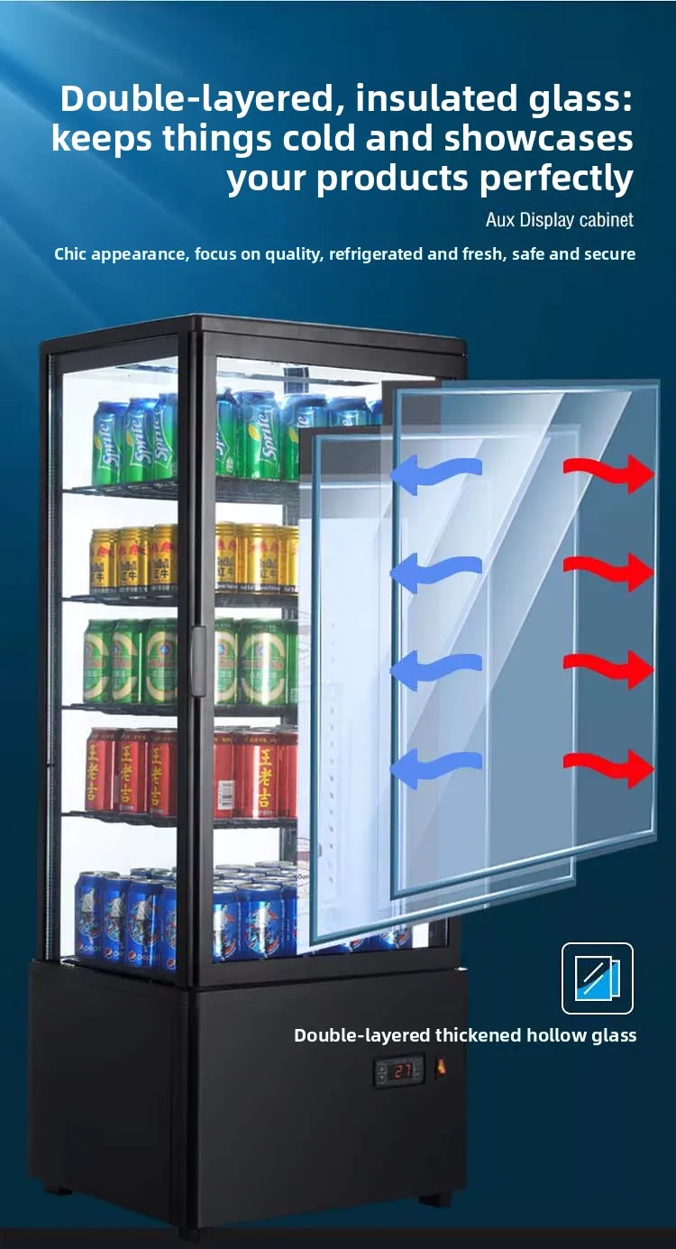 commercial vertical refrigerated display cabinet four-sided transparent glass cake cabinet beverage cabinet