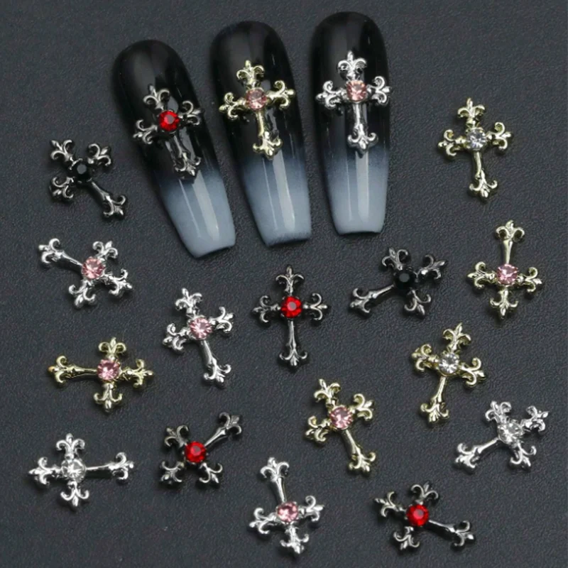 ثلاثية الأبعاد الصليب مسمار الفن الزركون جزءا لا يتجزأ من سبائك الرجعية الراين Y2K القوطية الشرير المعادن نمط مسمار الملحقات DIY بها بنفسك سحر مسمار الديكور