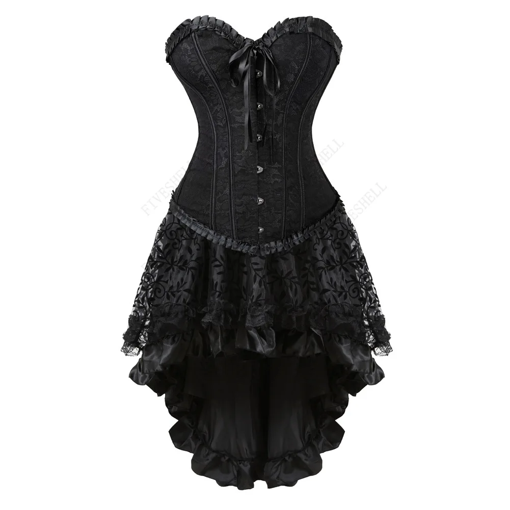 2023 Nieuwe Mode Korset Schouderbanden Overbust Korset Bustier Jurk Rok Bloem Fancy Kostuum Gothic Korsetten Plus Size Dames