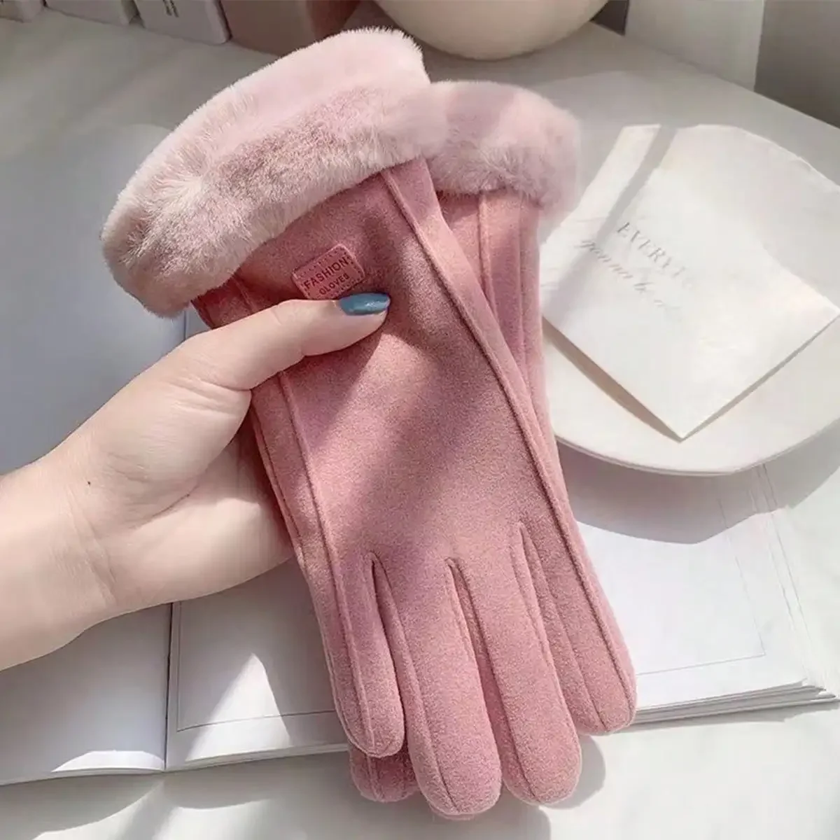 2 قطعة قفازات المرأة الخريف والشتاء الدافئة قفازات ملموس مبطن وسميكة الرياح البرد الوقاية تشغيل قفازات الدراجات النارية