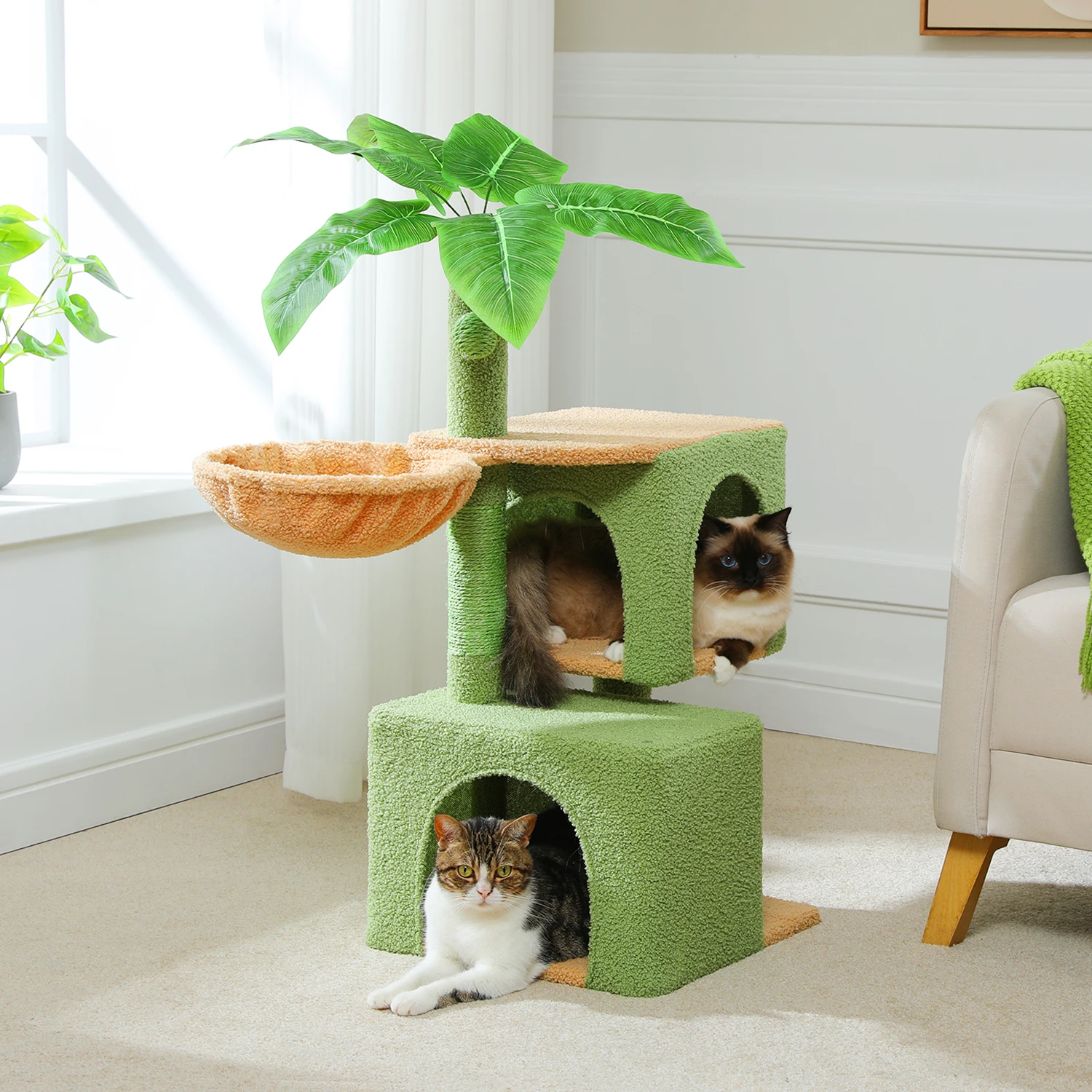 

Multi-Level Cat Tree for Indoor Cactus Cat Tower with Sisal Scratching Posts Large Condo Deep Hammock Cat Accessories Cat toys
