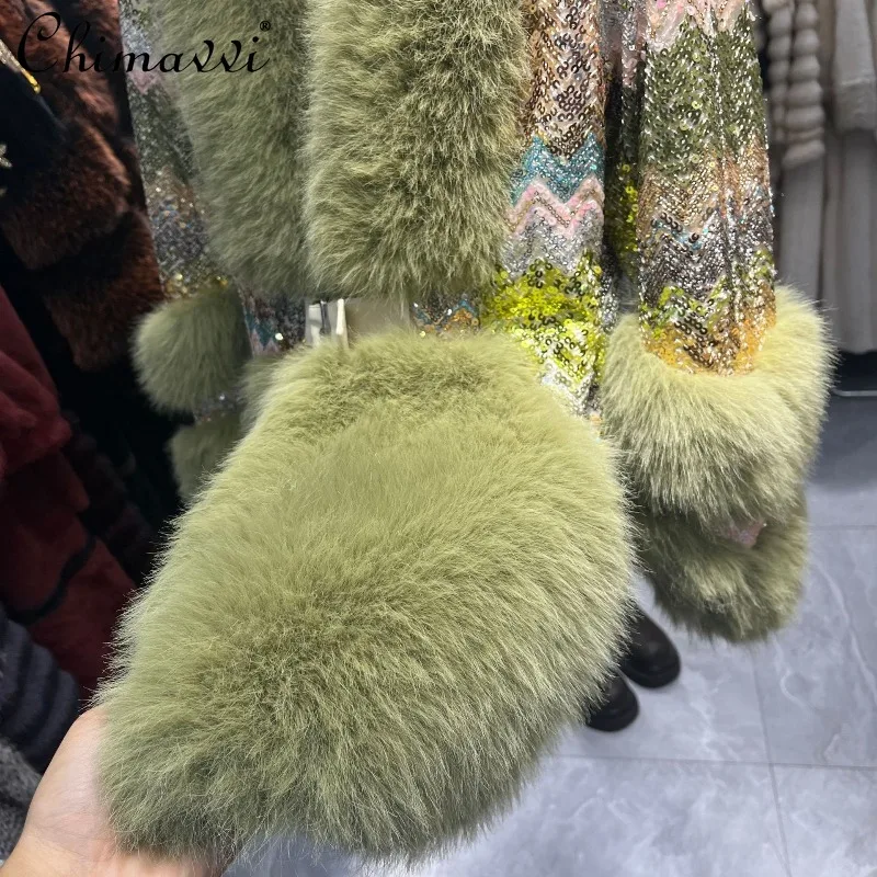 معطف فرو نسائي فاخر خفيف على الموضة 2025 ملابس شتوية جديدة أوروبية ثقيلة بأكمام طويلة فضفاضة دافئة سترة فرو معطف من قطعة واحدة #4