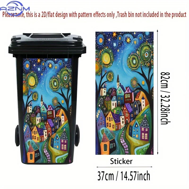 1pc Whimsical Fairy Village Trash Can Sticker - Vibrant Fantasy-Themed Self-Adhesive Decal for Kitchen & Home Decor, xinch, Gr