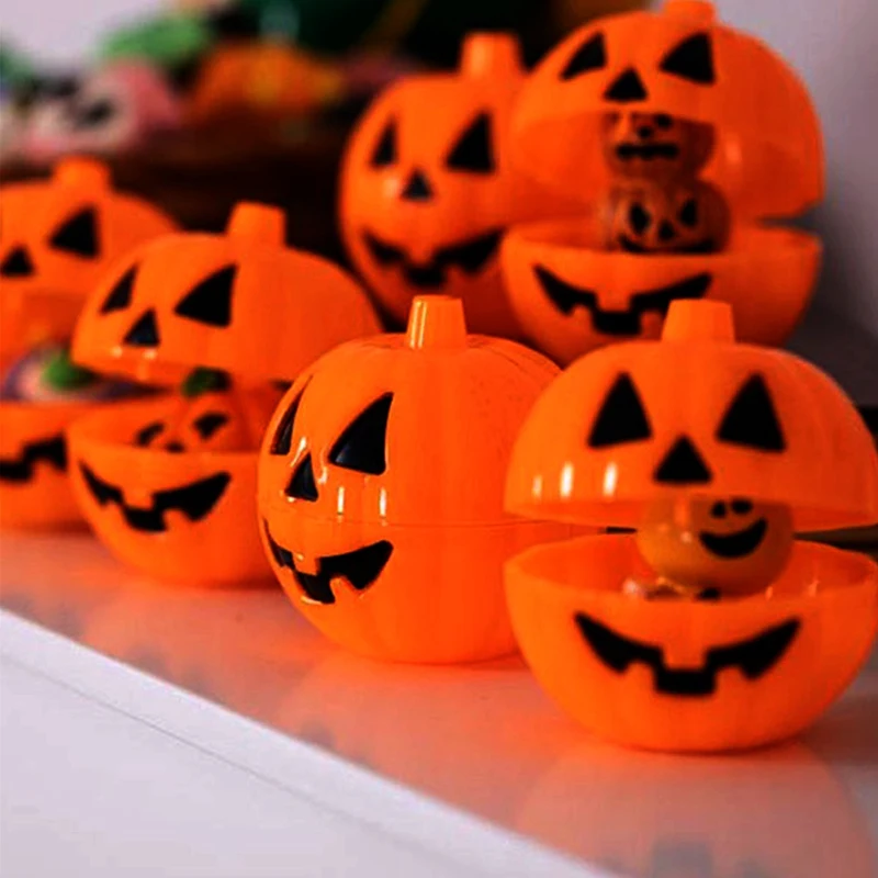 Plastic Pumpkins Or Candy Fillable Orange Halloween Pumpkin Eggs Candy Holder Containers For Halloween Egg Hunt Treats Party