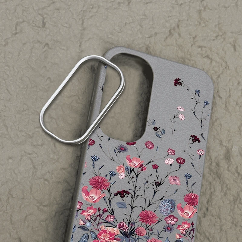 Retro Flowers Print Case For Samsung Galaxy S25 S24 S23 Ultra S22 Plus S21 S24 FE For Magsafe Wireless Charge TPU Leather Cover