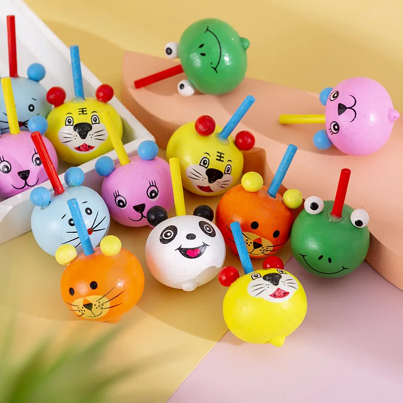 8Pcs Cartoon Cute Animal Wooden Gyro Toys Desktop Spinning Top for Children Birthday Party Favors Baby Shower Gifts Pinata Bag